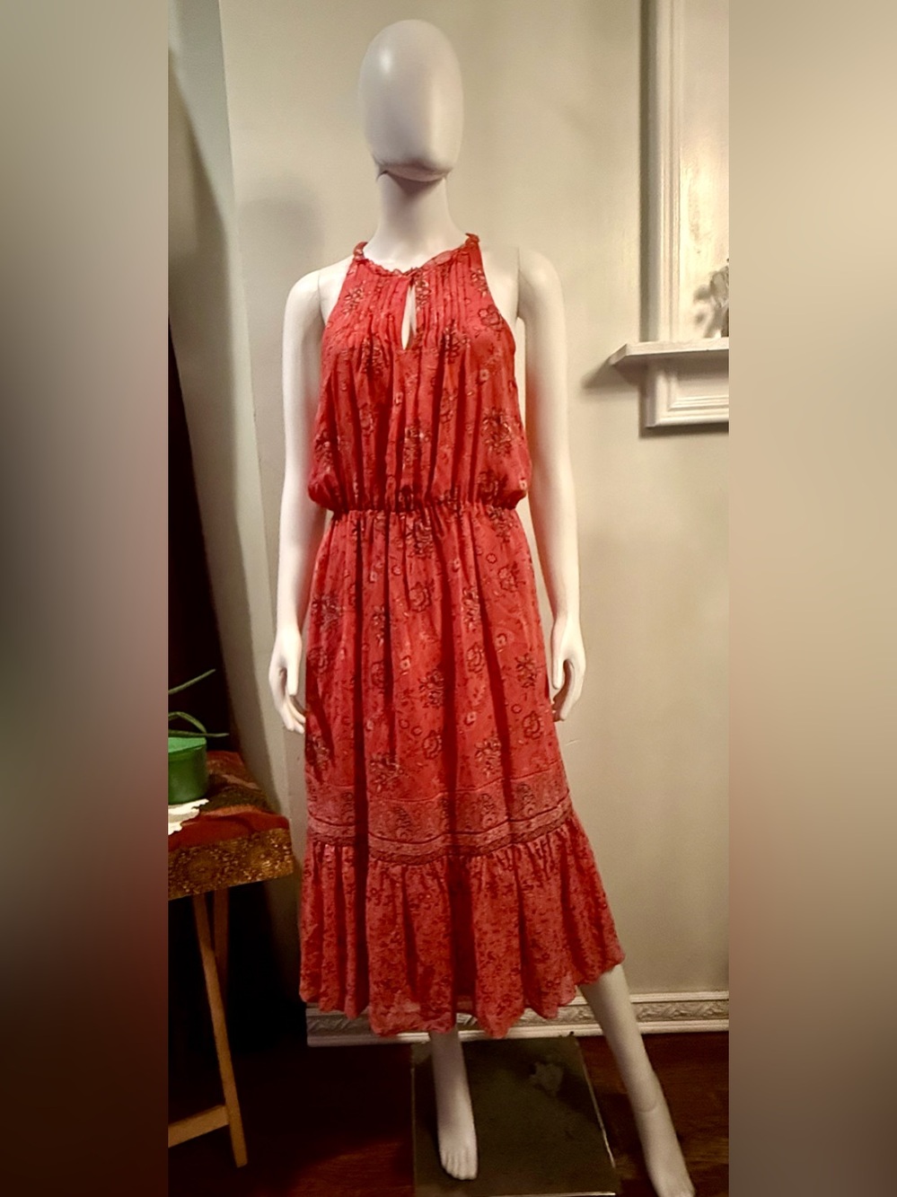 Joie Silk Coral Halter Tiered Maxi Dress